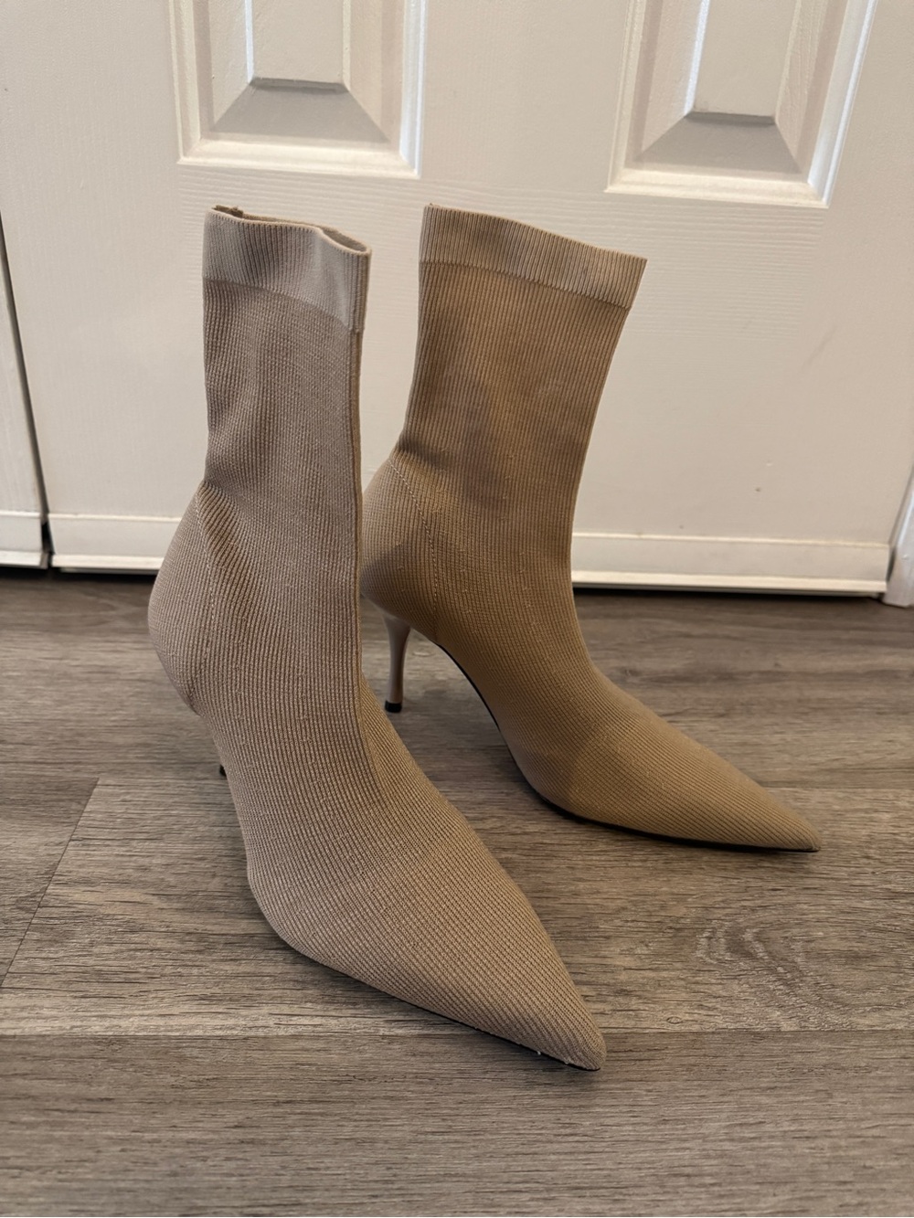NWOT Zara Taupe Stretch Pointed Sock Booties